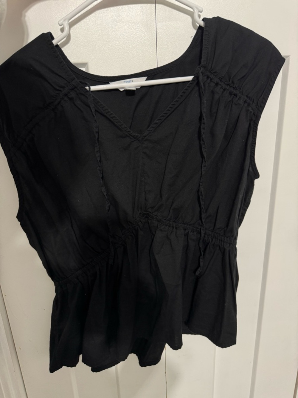 Women's Black Ruffled V-Neck Peplum Top